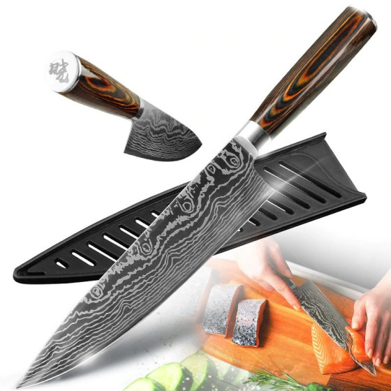 Професионален 8" кухненски нож от дамаска стомана – подаръчна кутия