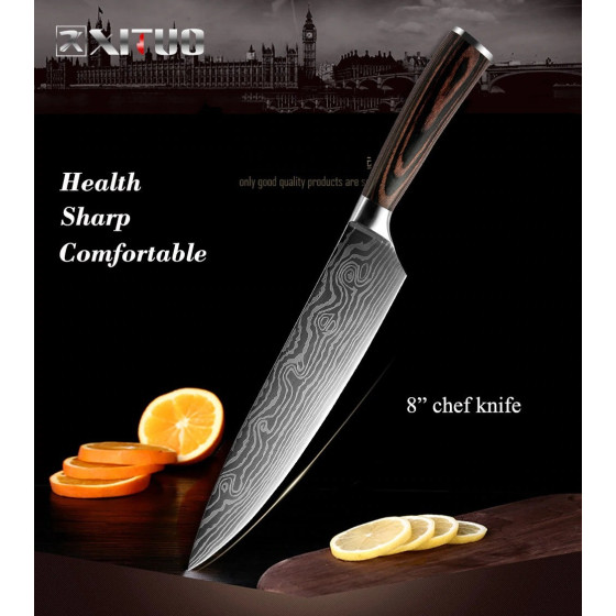 Професионален 8" кухненски нож от дамаска стомана – подаръчна кутия